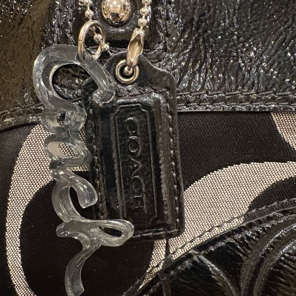 Coach Laura Black & Grey Signature Patent Trim Tote Bag - Picture 2 of 8